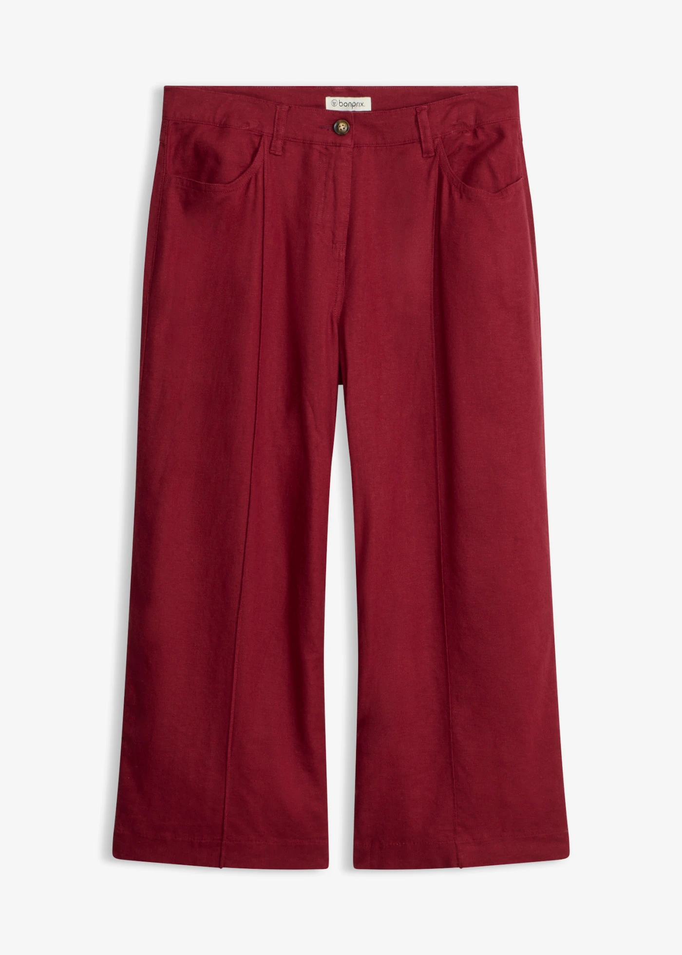 Pantalon large et léger en lin mélangé à nervures • rouge érable • Boutique bonprix