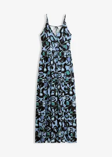 Robe longue en viscose douce et extensible • noir/bleu clair floral • Boutique bonprix