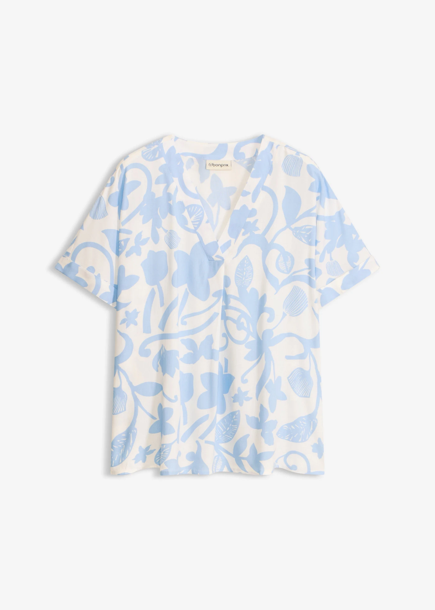 Gedessineerde tuniekblouse van soepele viscose • wolwit/lichtblauw gebloemd • bonprix online shop