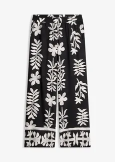 Gedessineerde broek van soepele viscose • zwart-wit gebloemd • bonprix online shop