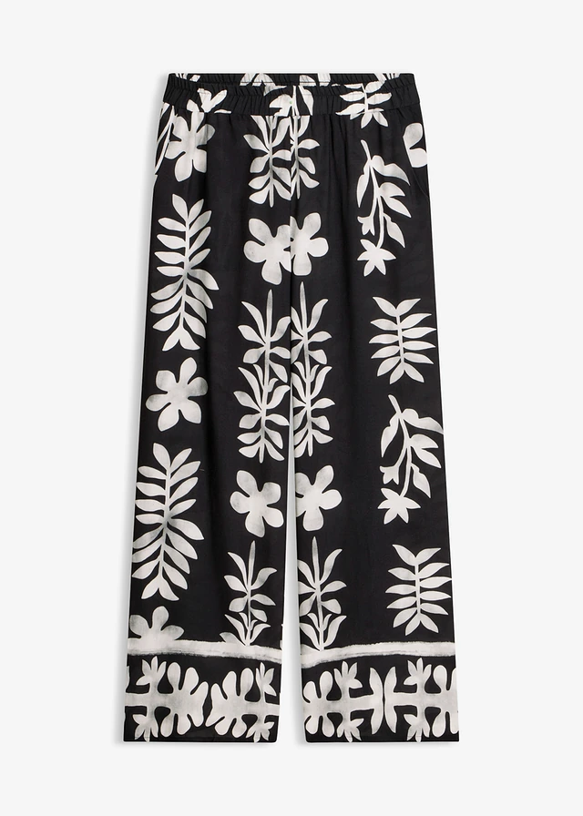 Pantaloni cu imprimeu din viscoză fluidă • negru/alb floral • magazin bonprix