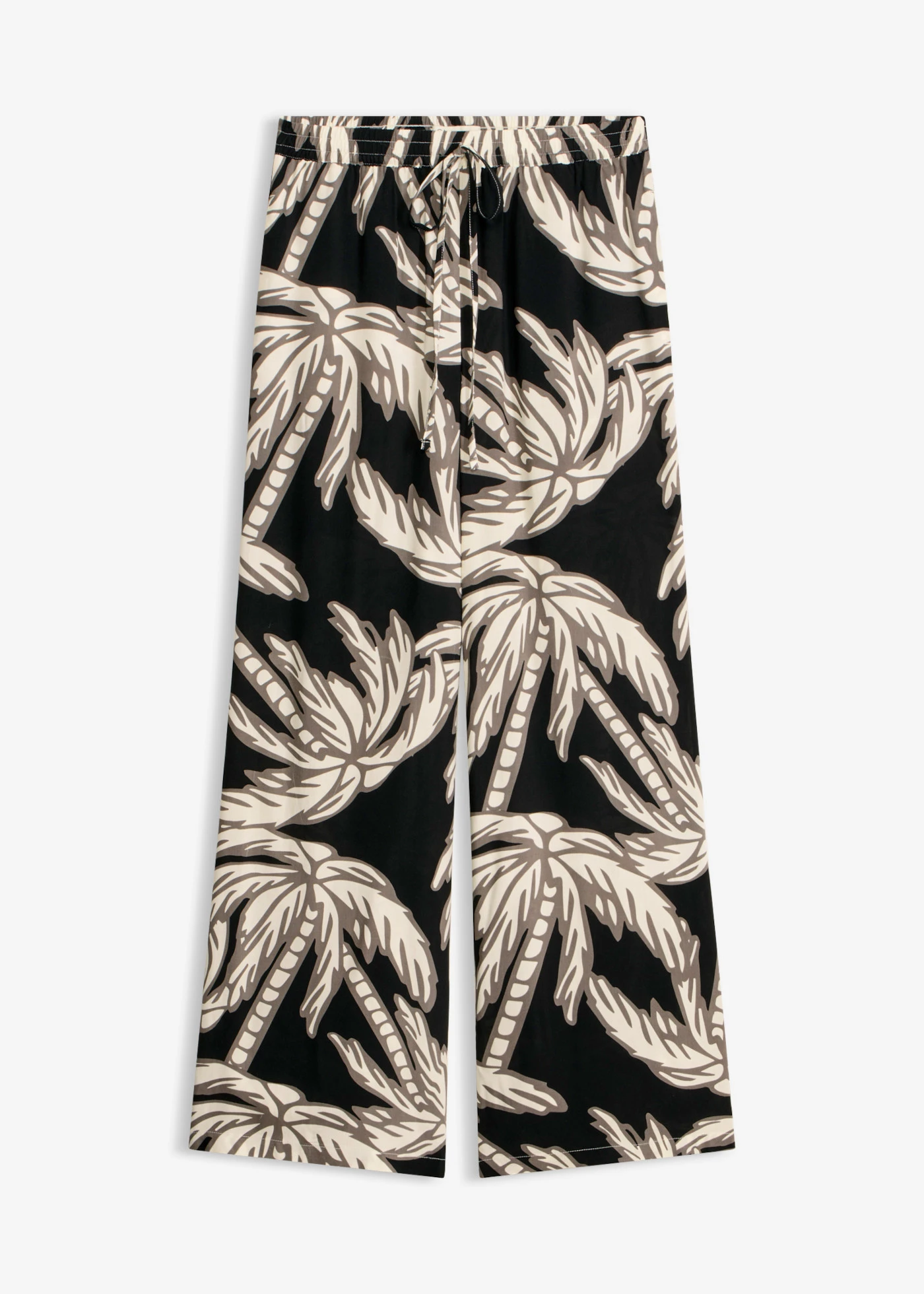 Pantalon large en viscose fluide • noir-blanc floral • Boutique bonprix