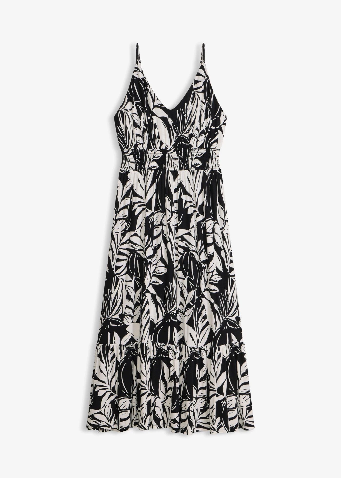 Robe à fines bretelles en jersey viscose • noir-blanc floral • Boutique bonprix