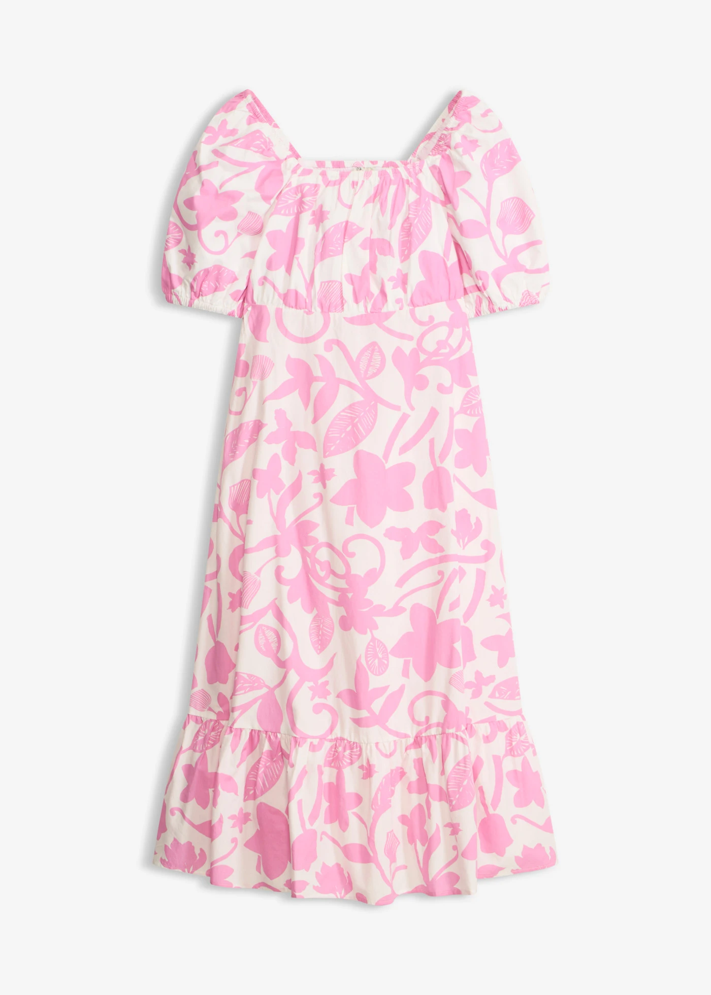 Midi jurk van puur biologisch katoen • wit-roze gebloemd • bonprix online shop