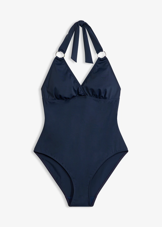 Maillot 1 pièce dos nu avec anneaux, Couleur: bleu foncé