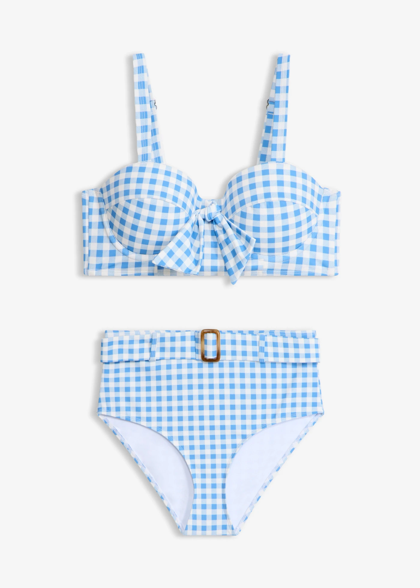 Beugelbikini met high waist bikinibroekje (2-dlg. set) • blauw-wit geruit • bonprix online shop