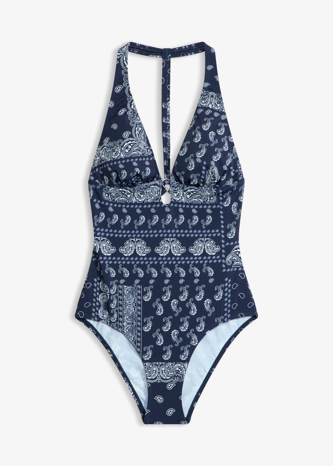 Costum de baie cu model inedit la spate • bleumarin- alb, cu imprimeu • magazin bonprix