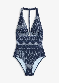 Costum de baie cu model inedit la spate • bleumarin- alb, cu imprimeu • magazin bonprix