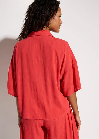 Korte strandblouse van soepele viscose, Kleur: kreeftrood