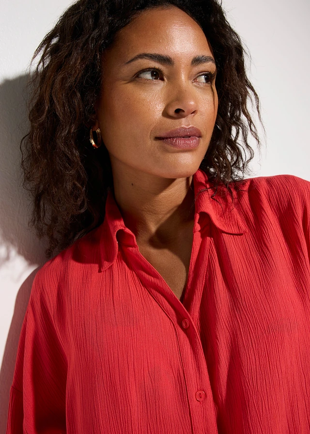 Korte strandblouse van soepele viscose • kreeftrood • product-page.page-title-suffix