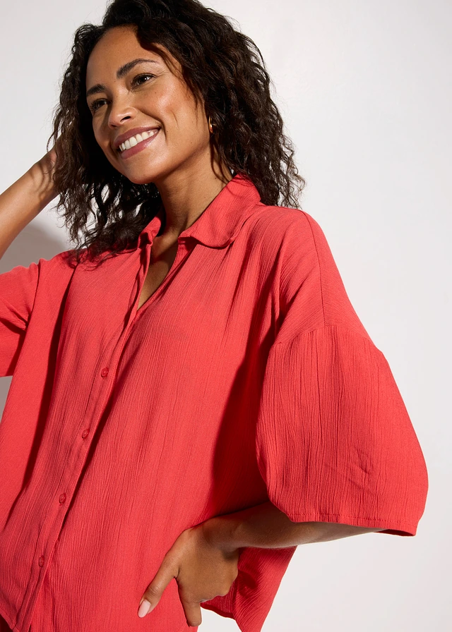 Korte strandblouse van soepele viscose • kreeftrood • product-page.page-title-suffix