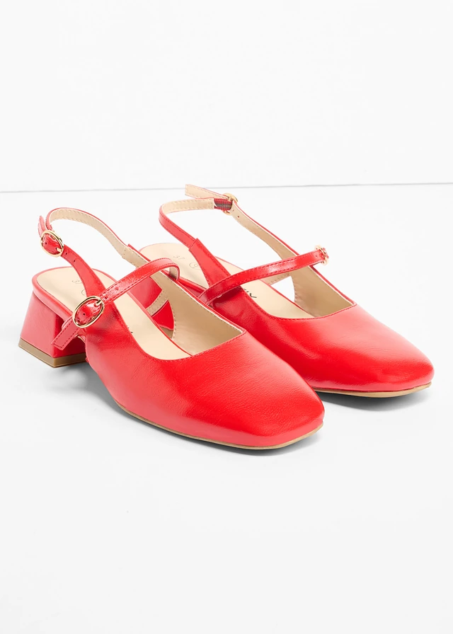 Slingback pumps met riempje, Kleur: aardbeirood