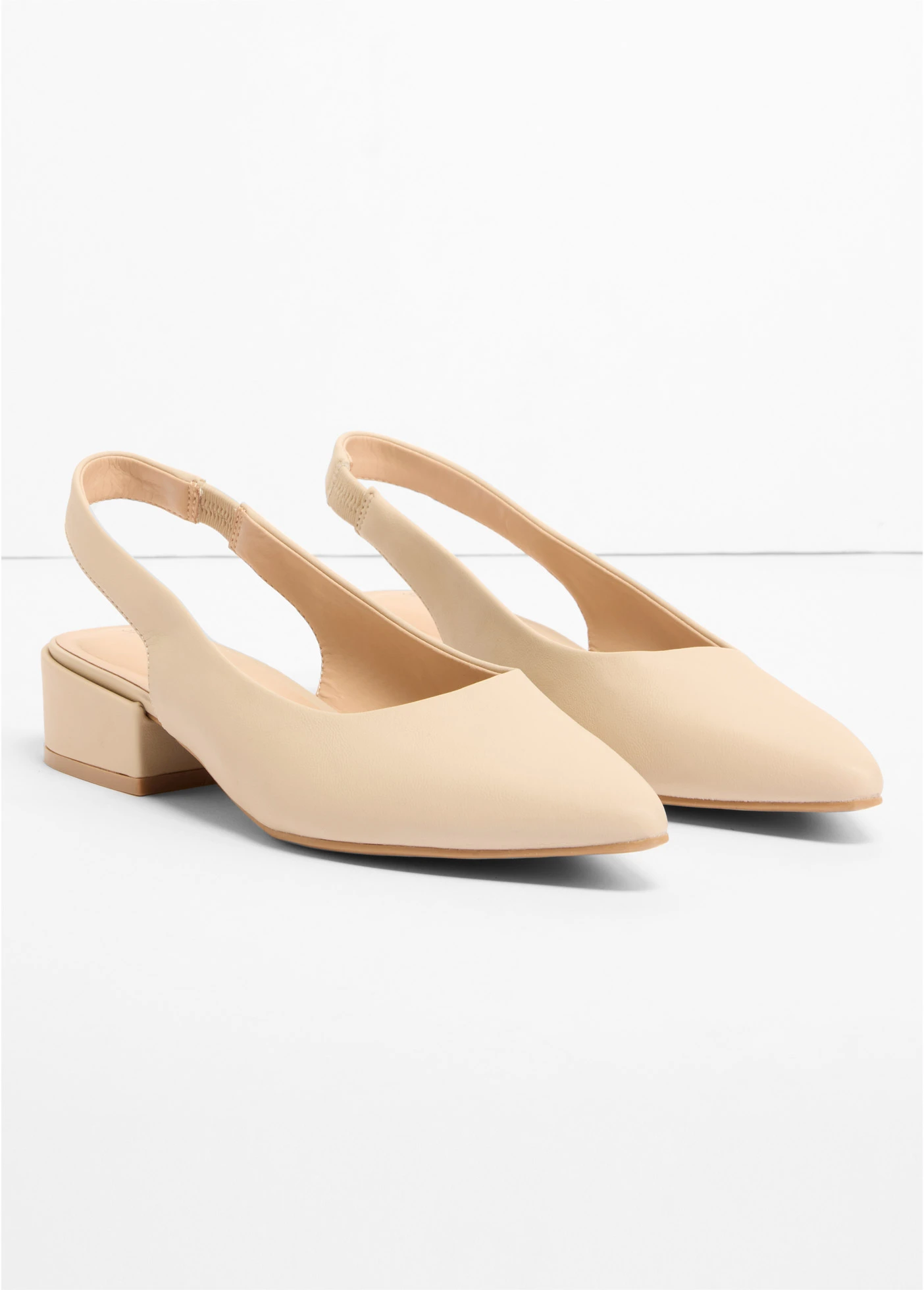 Pantofi cu călcâi liber și toc plat • bej nisipiu mat • magazin bonprix