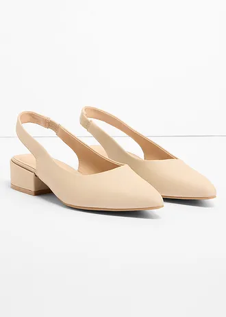 Pantofi cu călcâi liber și toc plat • bej nisipiu mat • magazin bonprix