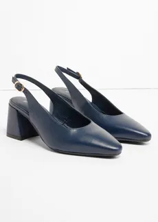 Escarpins slingback en cuir, Couleur: bleu foncé