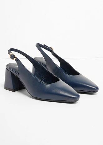 Leren slingback pumps, Kleur: donkerblauw