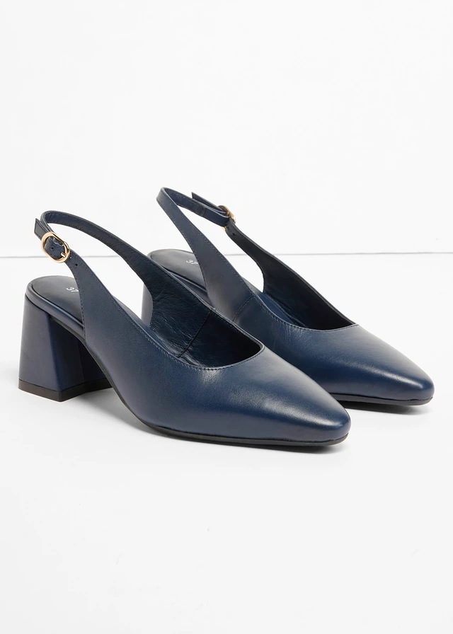 Leren slingback pumps, Kleur: donkerblauw