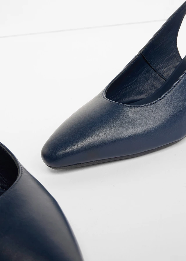 Escarpins slingback en cuir, Couleur: bleu foncé