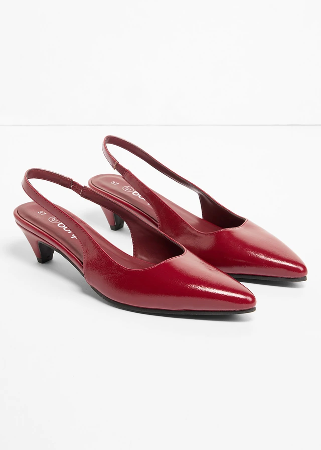 Slingback pumps met een lage hak, Kleur: robijnrood