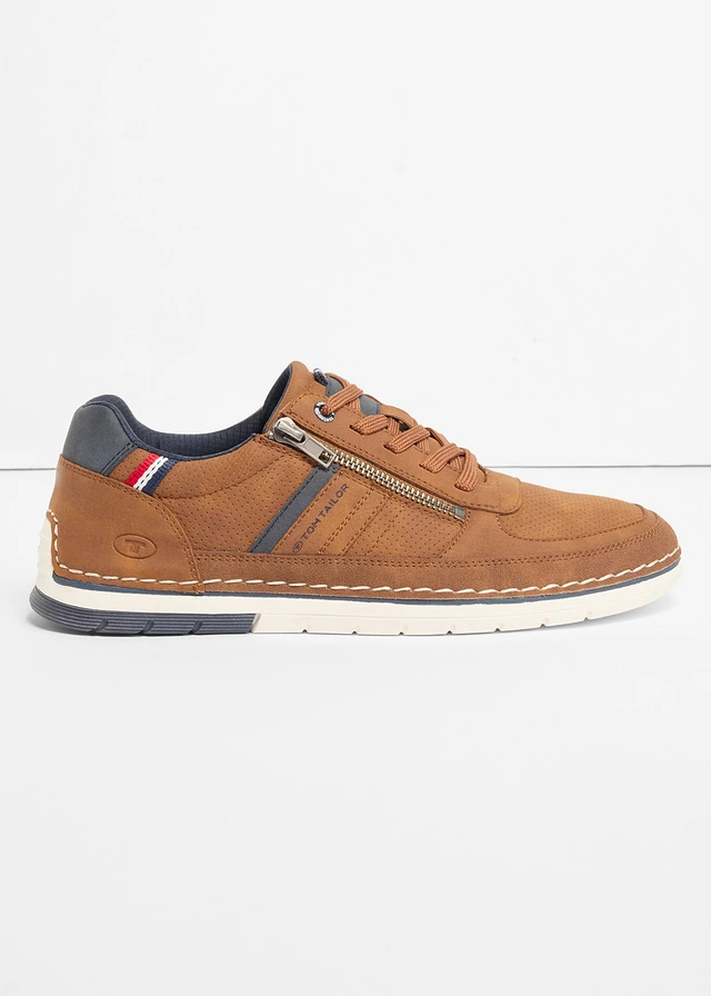 Tom Taylor sneakers met ritssluiting, Kleur: cognac