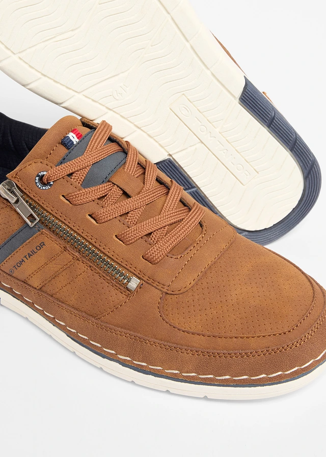 Tom Taylor sneakers met ritssluiting, Kleur: cognac
