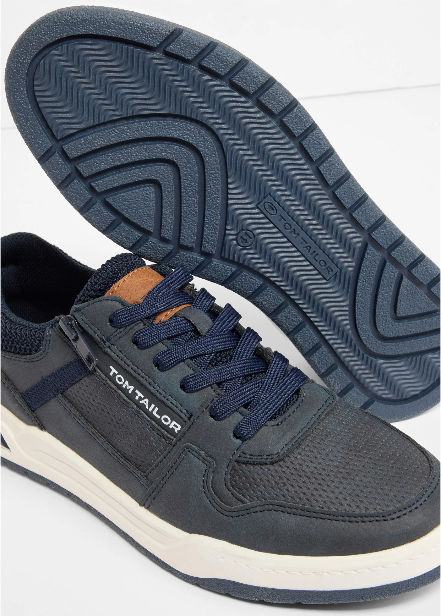 Sneakers Tom Tailor avec zip • bleu foncé-marron • Boutique bonprix