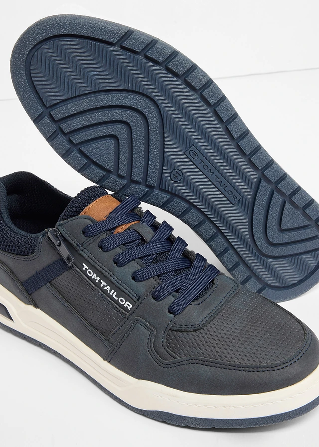 Sneakers Tom Tailor avec zip, Couleur: bleu foncé/marron