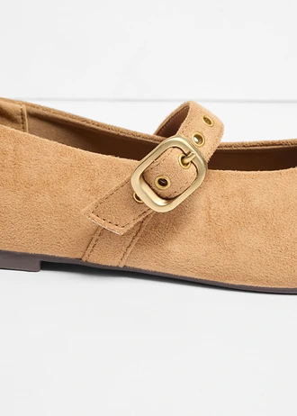 Mary Jane balerina karika szegecsekkel, szín: világosbarna