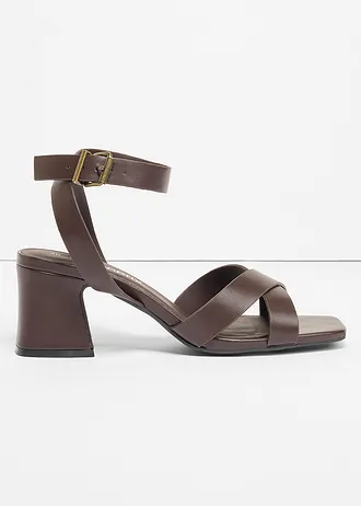 Sandalettes à talon carré, Couleur: marron foncé