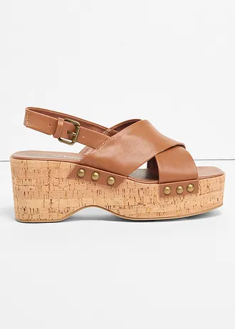 Sleehak sandaletten in kurklook, Kleur: bruin