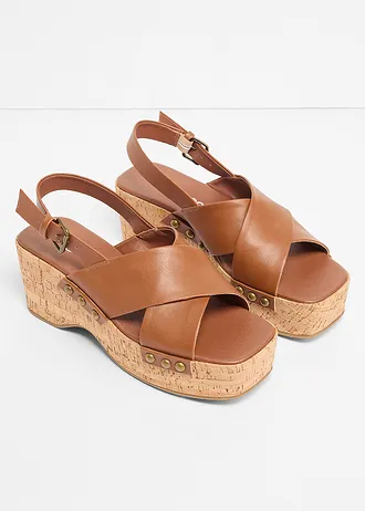 Sleehak sandaletten in kurklook, Kleur: bruin