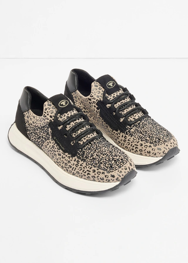 Sneakers van Tom Tailor met glitterdetails, Kleur: zwart luipaardprint