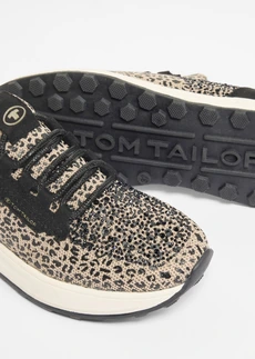 Sneakers van Tom Tailor met glitterdetails, Kleur: zwart luipaardprint