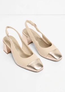 Marco Tozzi slingback pumps met blokhak, Kleur: beige-goudkleur