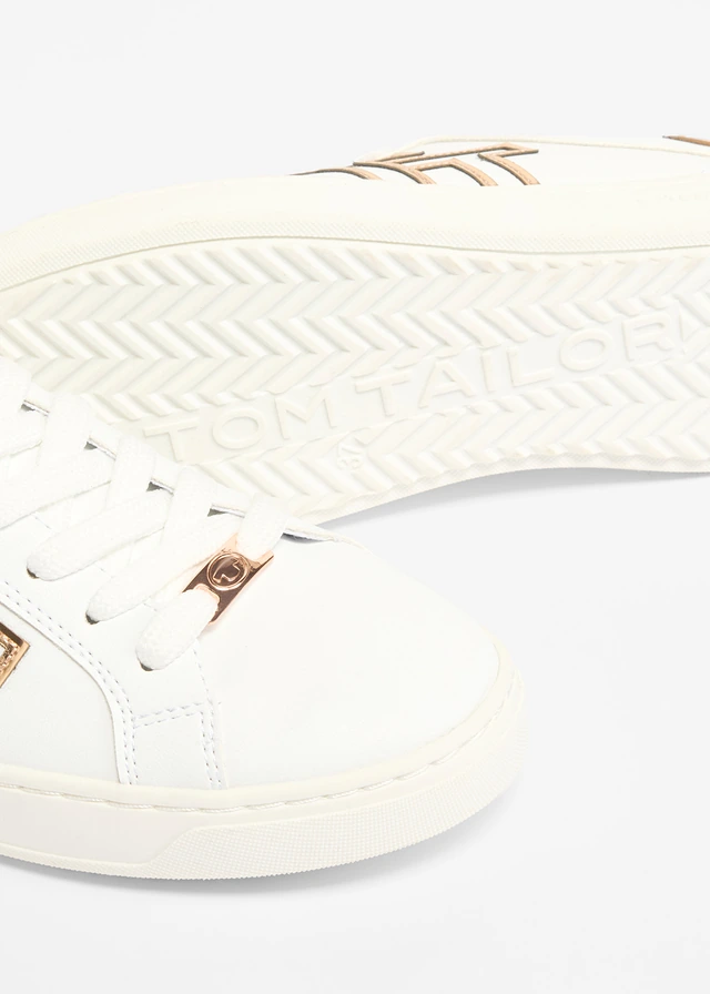Sneakers van Tom Tailor met metallic details, Kleur: wit/roségoud