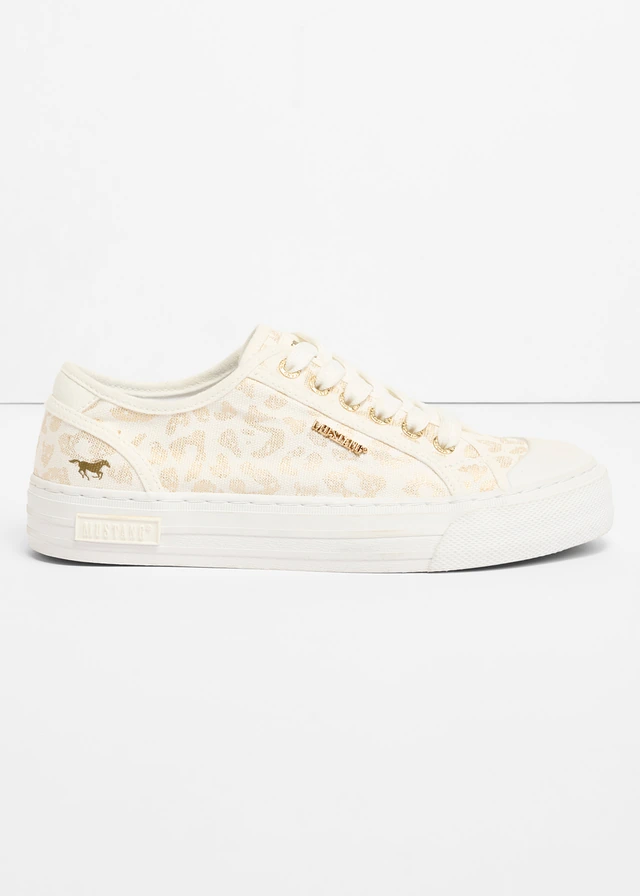 Mustang sneakers met animal print, Kleur: wit-goudkleur luipaard