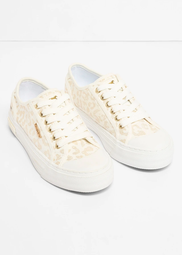 Mustang sneakers met animal print, Kleur: wit-goudkleur luipaard