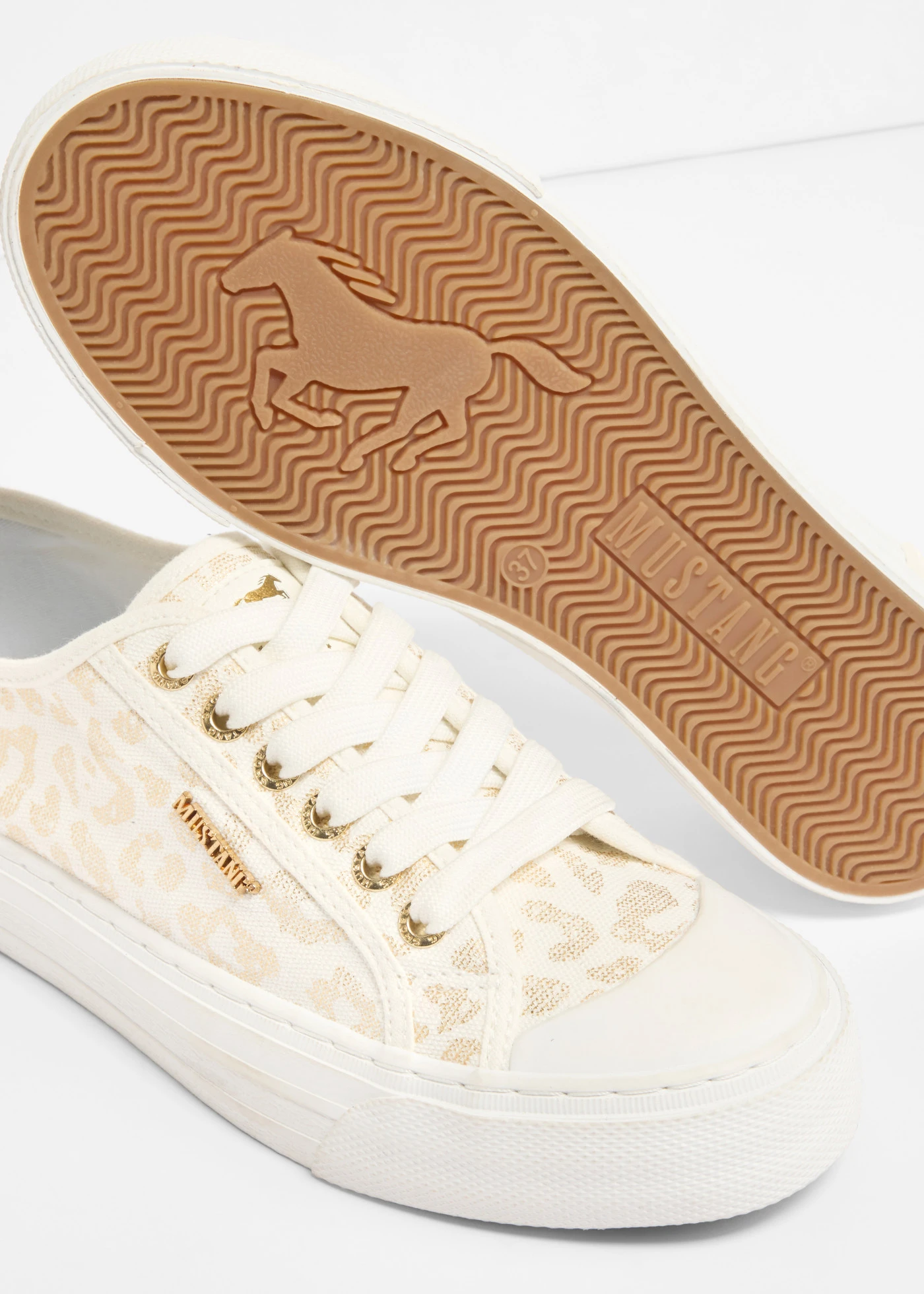 Mustang sneakers met animal print • wit-goudkleur luipaard • bonprix online shop
