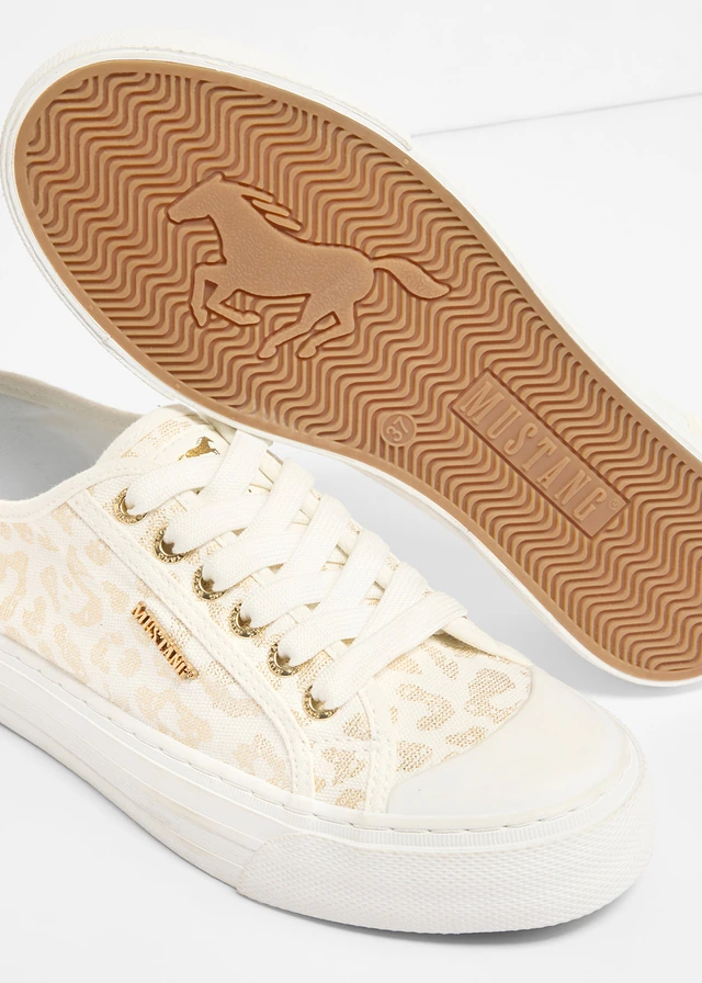 Mustang sneakers met animal print, Kleur: wit-goudkleur luipaard