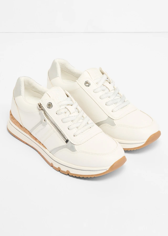 Pantofi sport Tom Tailor cu fermoar, culoare: alb/argintiu