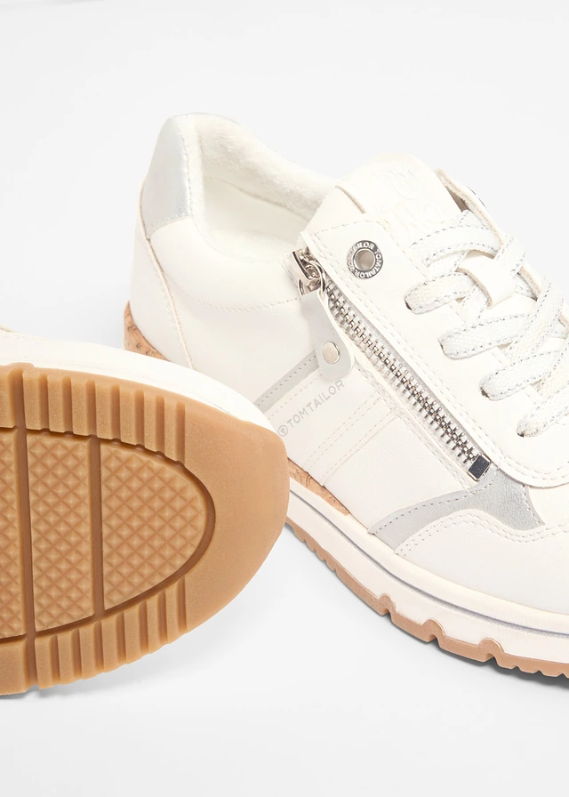 Tom Taylor sneakers met ritssluiting, Kleur: wit-zilverkleur