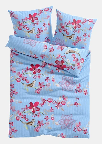 Lenjerie de pat din material seersucker • albastru/roz pal • magazin bonprix