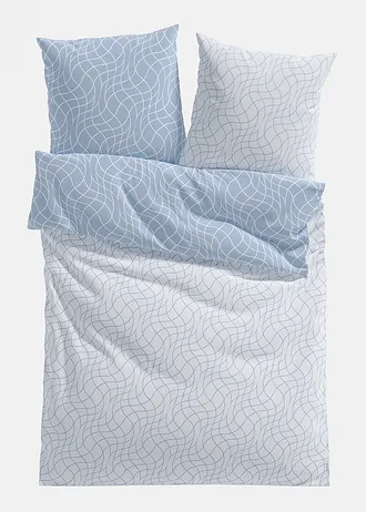 Parure de lit réversible en linon, Couleur: blanc + bleu clair
