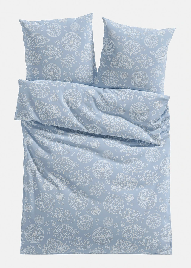 Parure de lit en linon, Couleur: bleu/crème