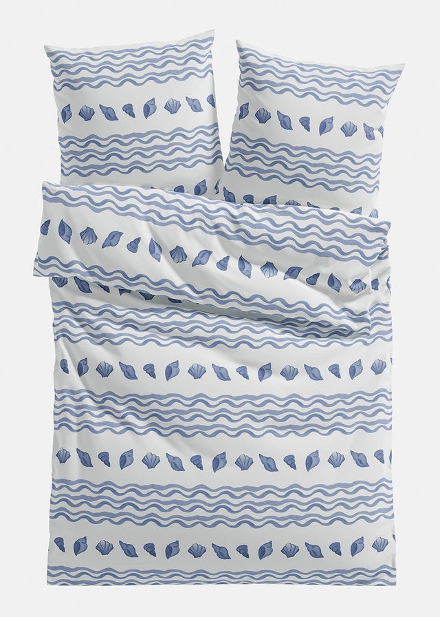Parure de lit en linon, Couleur: bleu + blanc