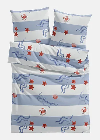 Linon dekbedovertrek, Kleur: blauw/wit