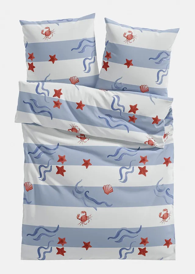 Lenjerie de pat din linou • albastru/alb • magazin bonprix