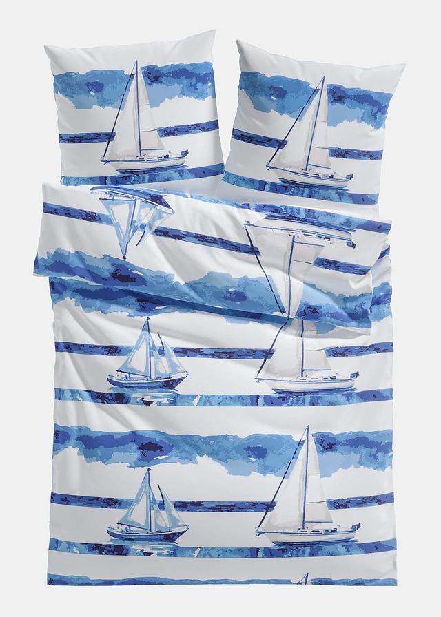 Linon dekbedovertrek, Kleur: blauw/wit