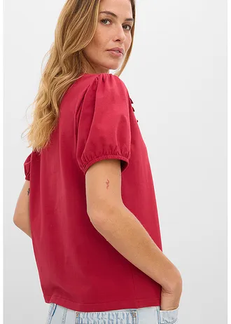 Bluză din bumbac elastic, culoare: roșu-cireașă