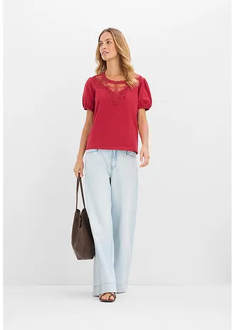 T-shirt en coton extensible, Couleur: rouge cerise